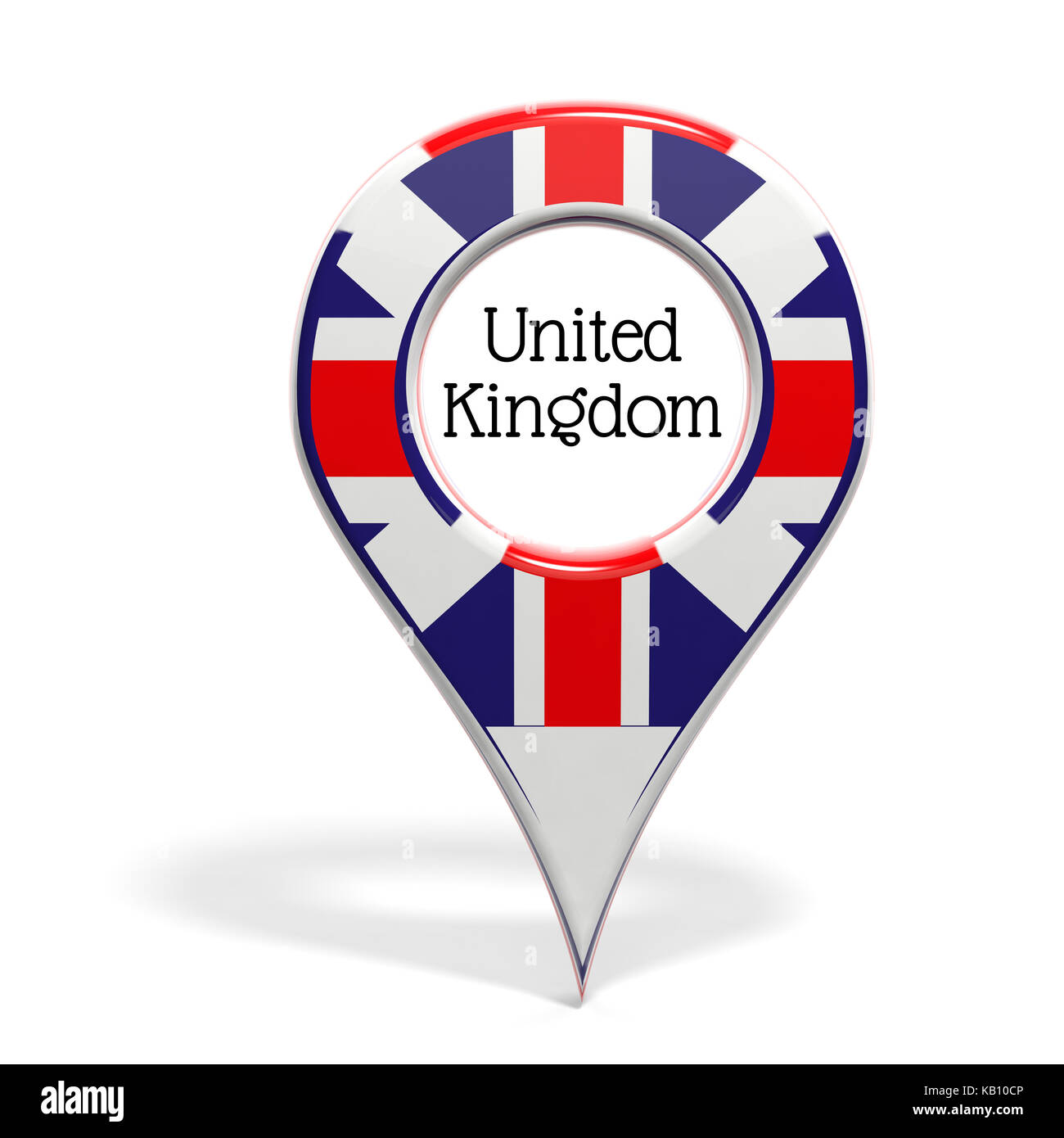 3D mit Flagge des Vereinigten Königreichs pinpoint isoliert Stockfoto