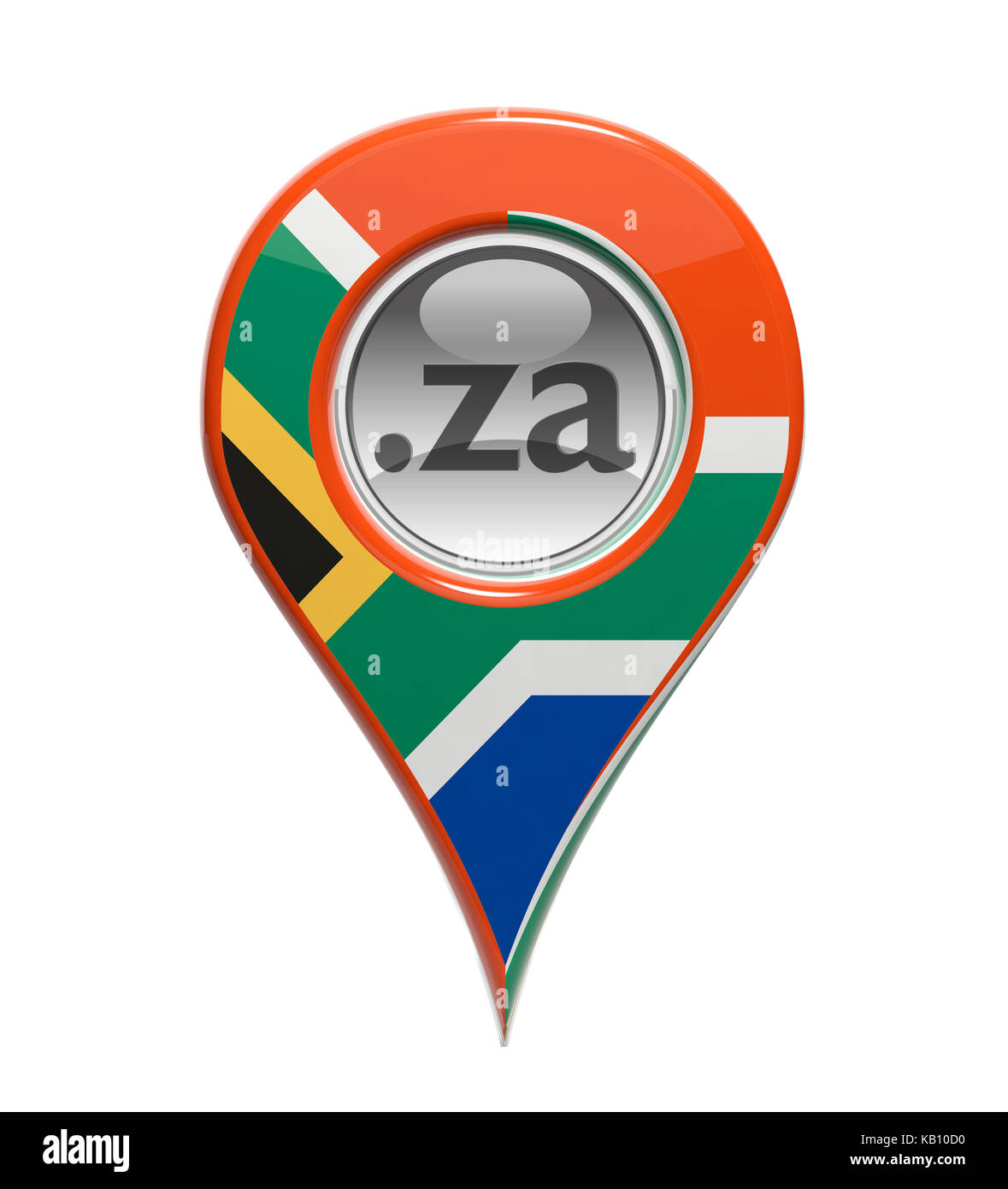 3D-Pin domain Marker mit südafrikanischen Flagge isoliert Stockfoto