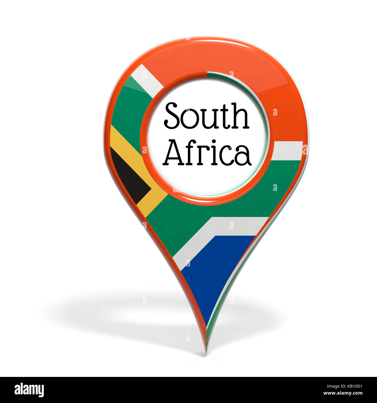 3D mit Flagge Südafrika isoliert auf weißem Stockfoto