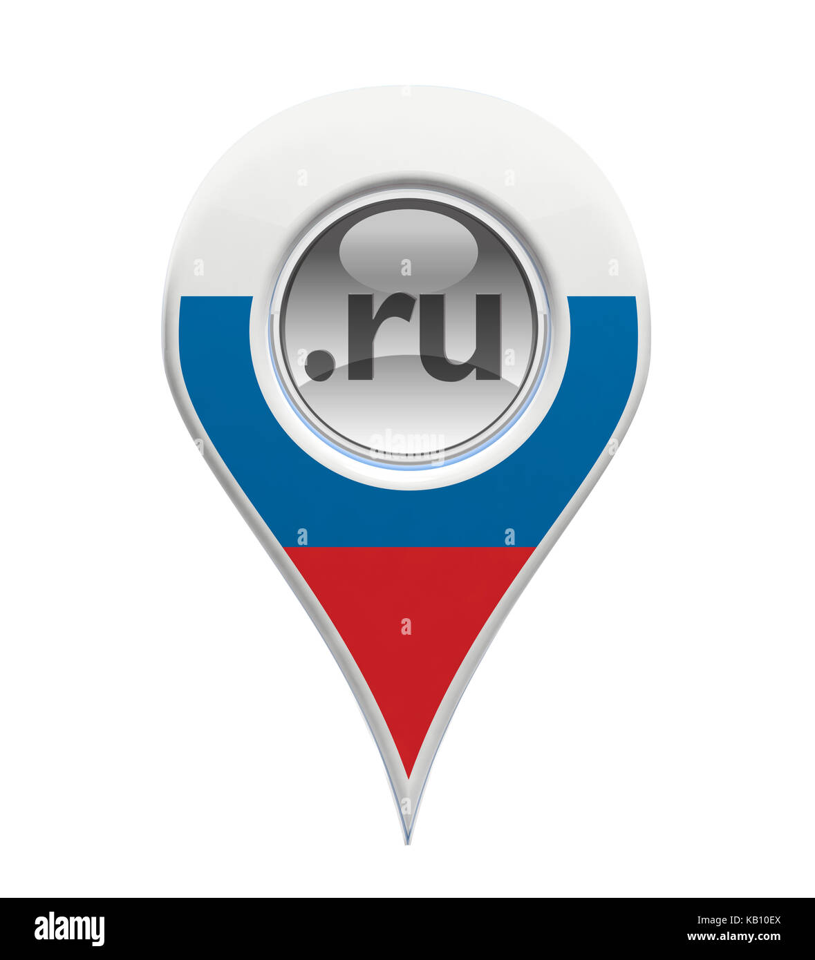 3D-Pin domain Marker mit russischen Flagge isoliert Stockfoto