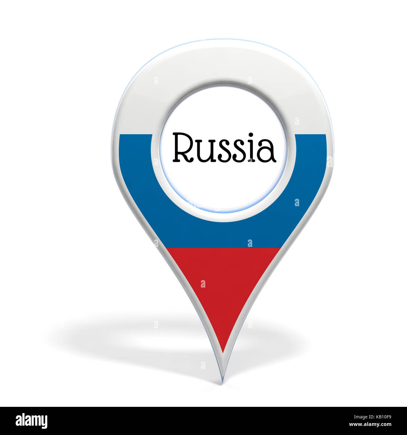 3D mit Flagge von Russland isoliert auf weißem Stockfoto