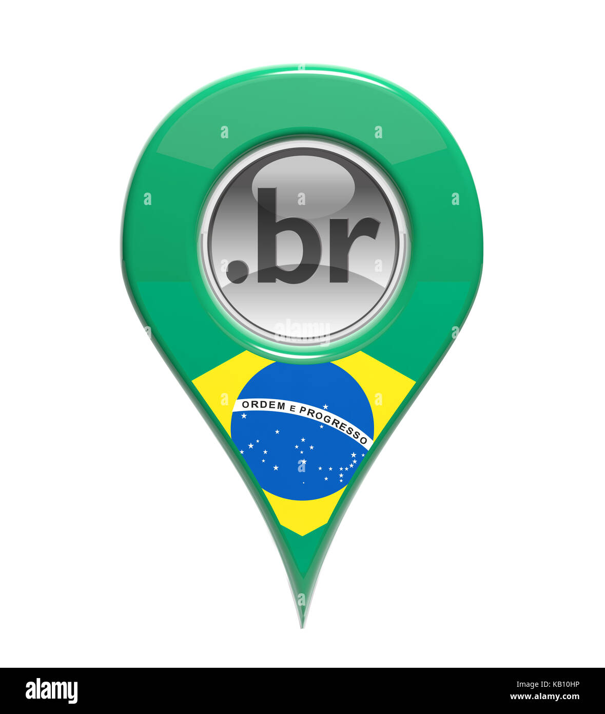 3D-Pin domain Marker mit brasilianischer Flagge isoliert Stockfoto