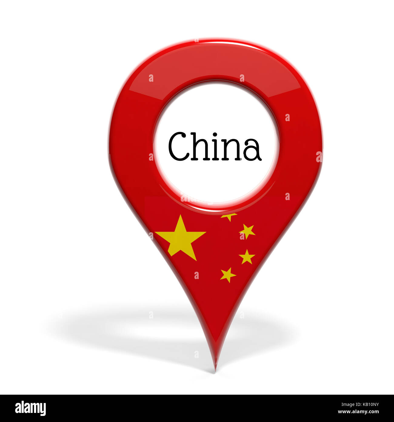 3D mit Flagge von China isoliert auf weißem Stockfoto