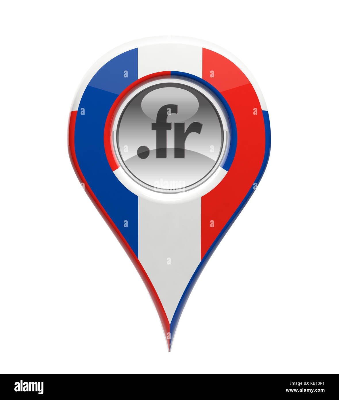 3D-Pin domain Marker mit französischer Flagge isoliert Stockfoto