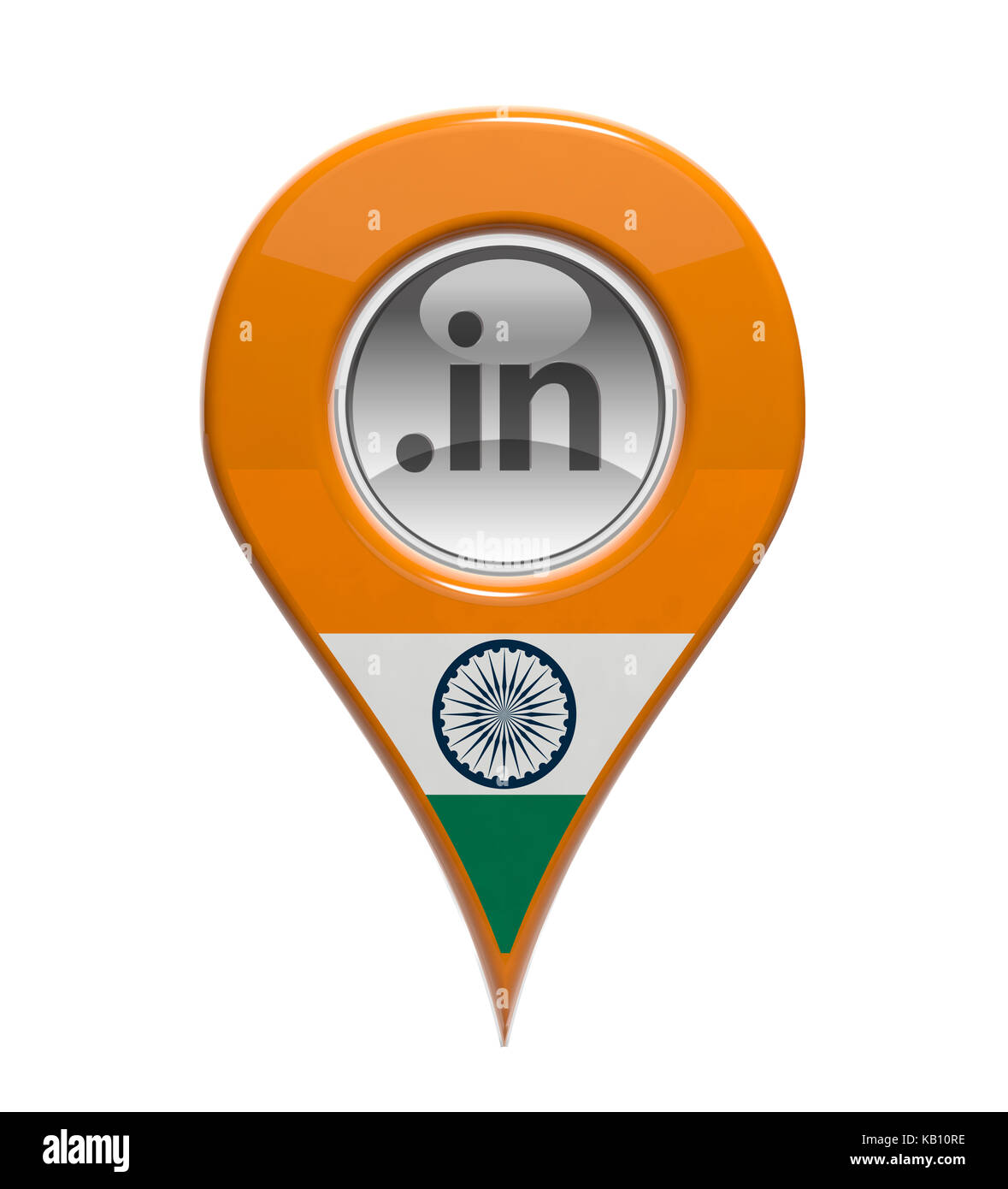 3D-Pin domain Marker mit der indischen Flagge isoliert Stockfoto