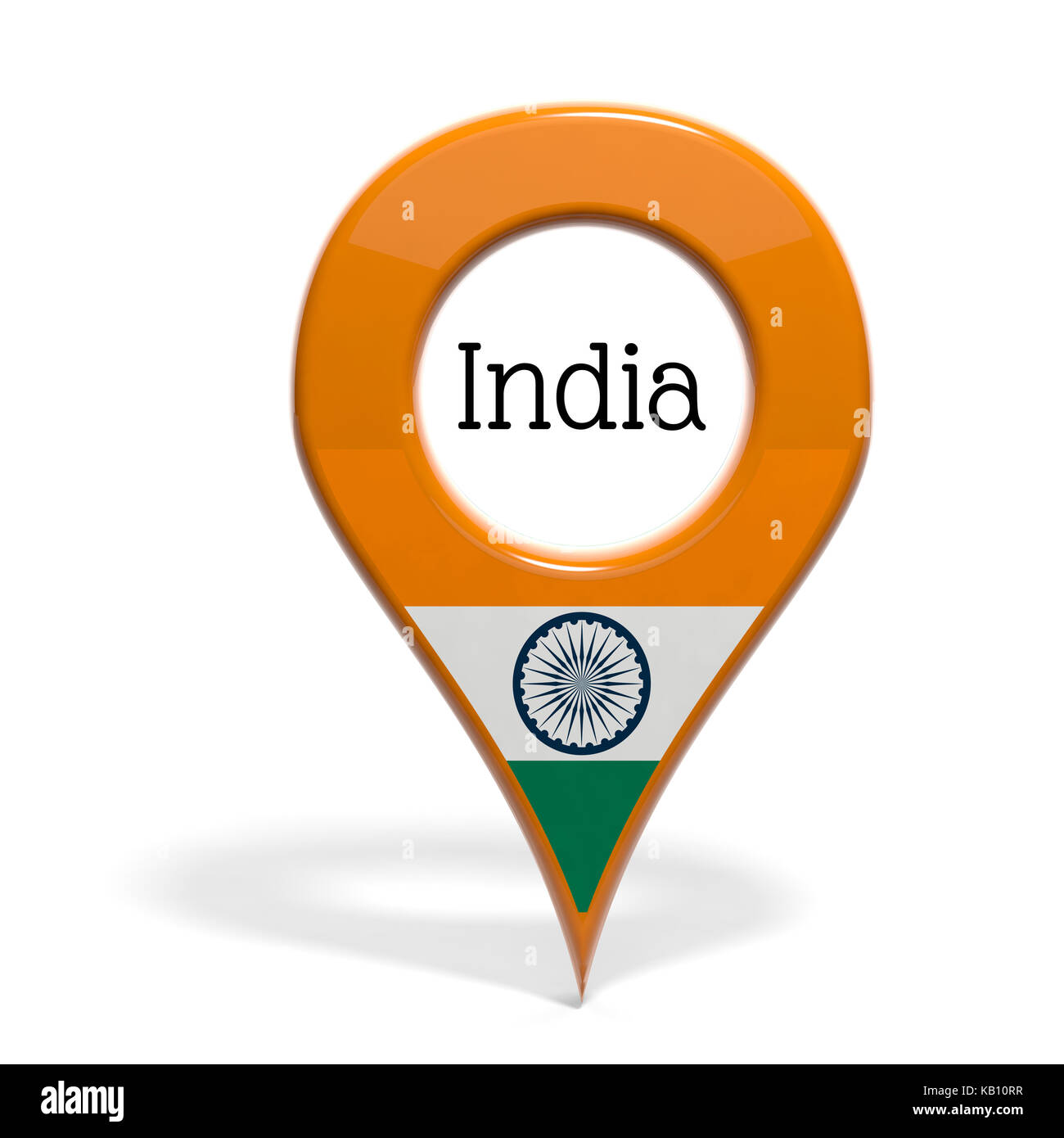 3D mit Flagge von Indien isoliert auf weißem Stockfoto