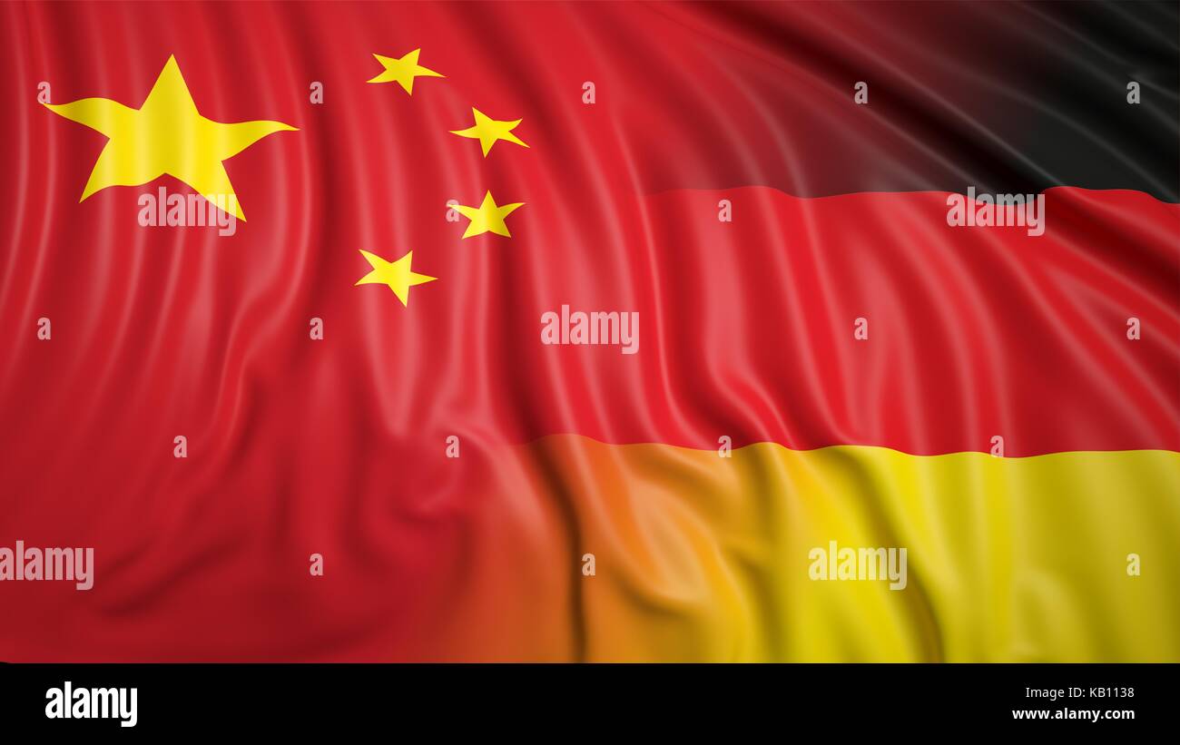 In der Nähe von chinesischen und deutschen Fahnen Stockfoto