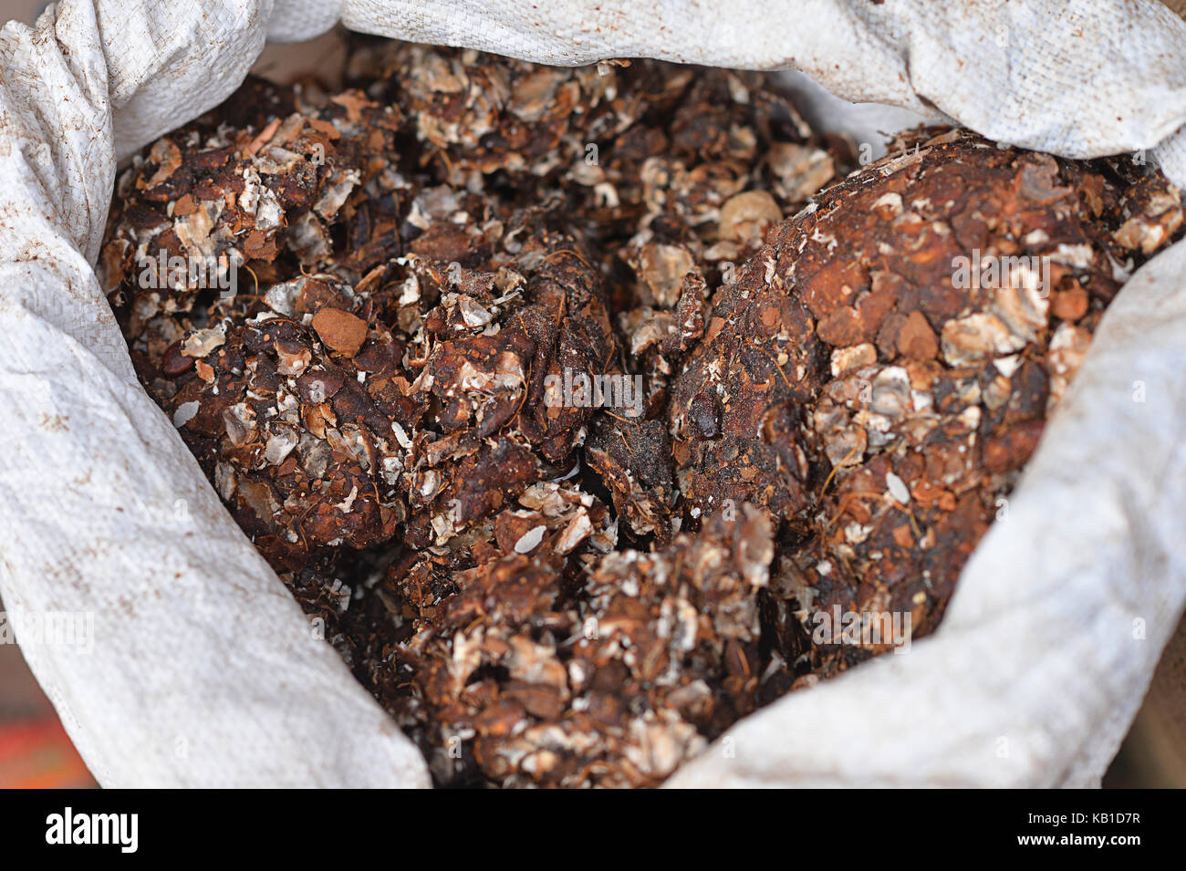 Schokolade Kuchen in weißen Sack Stockfoto