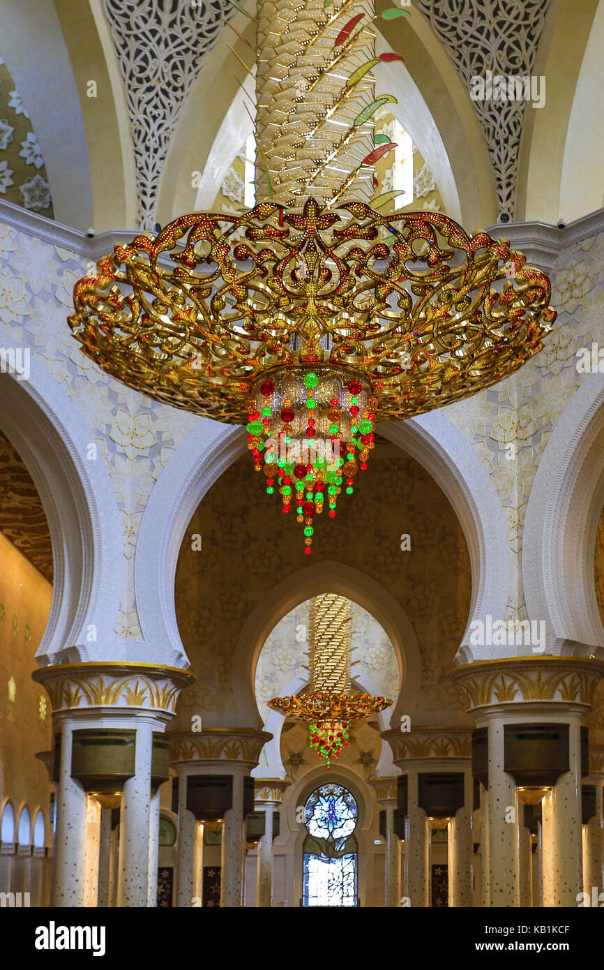 Innere Aufnahme der Sheikh Zayed Moschee, Abu Dhabi, Stockfoto