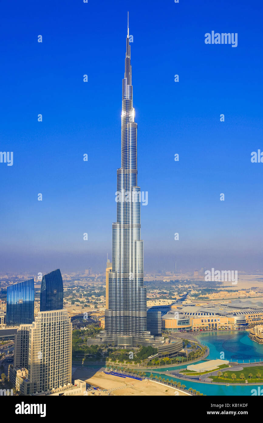 Blick auf das Burj Khalifa Gebäude, Zentrum der Stadt, Dubai, Stockfoto