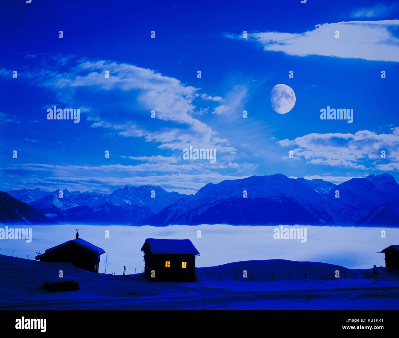 Berg Bartholomä, Winternacht, Mondlicht, Stockfoto
