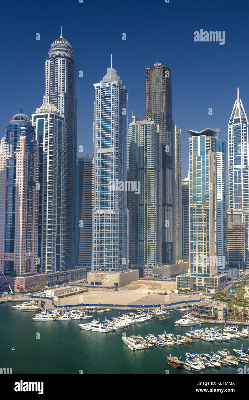 Hafen mit seinen Wolkenkratzern, Dubai, Stockfoto