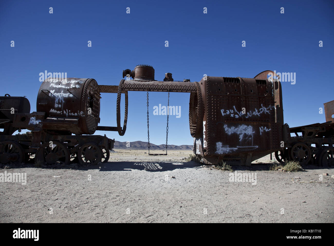Bolivien, Salar de Uyuni, Uyuni, cementerio de trenes, Stockfoto