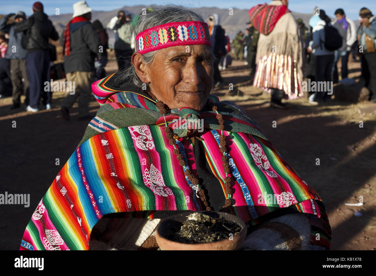 Bolivien, tiahuanaco, andines New Year Festival, Schamane, Stockfoto