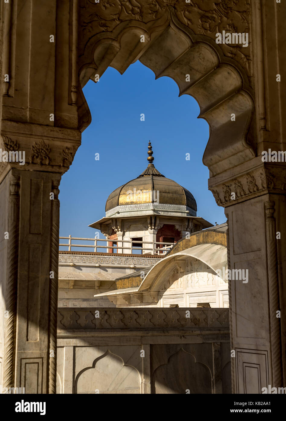 Gerahmte Blick auf Musamman Burj in Agra Fort Uttar Pradesh Indien. Stockfoto