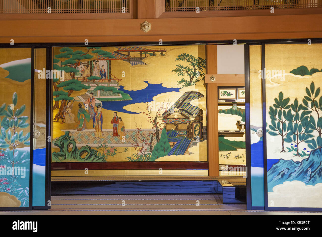 Japan, Kyushu, Kumamoto, Burg Kumamoto, honmaru-goten Palace, Inside, Wandmalerei, Stockfoto