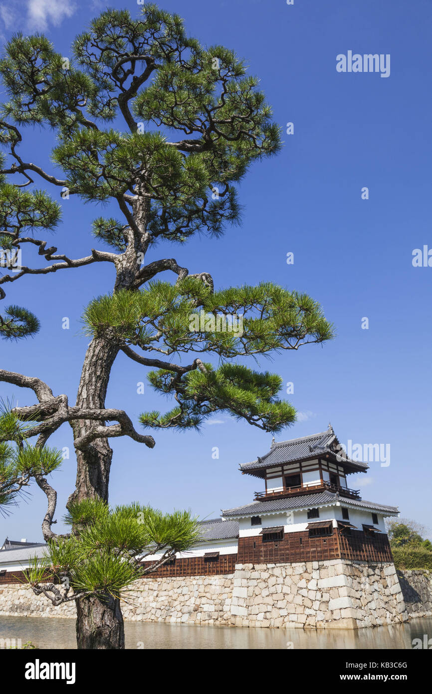 Japan, Kyushu, Hiroshima, Burg Hiroshima, Wassergraben und Turm, Stockfoto