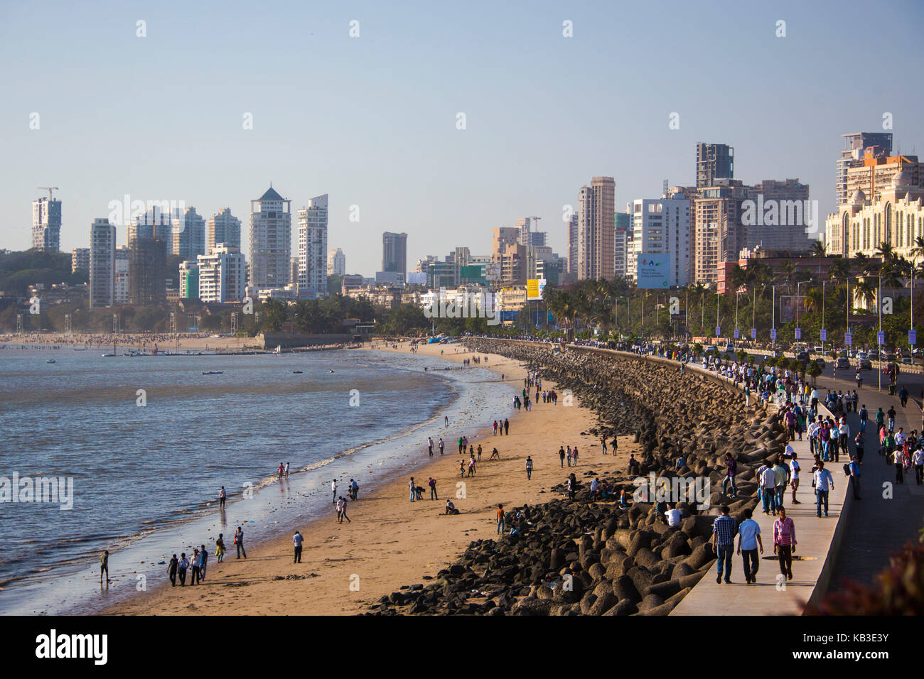 Indien, Bombay, chowpatty seaface, Marine Drive, Skyline Stockfoto