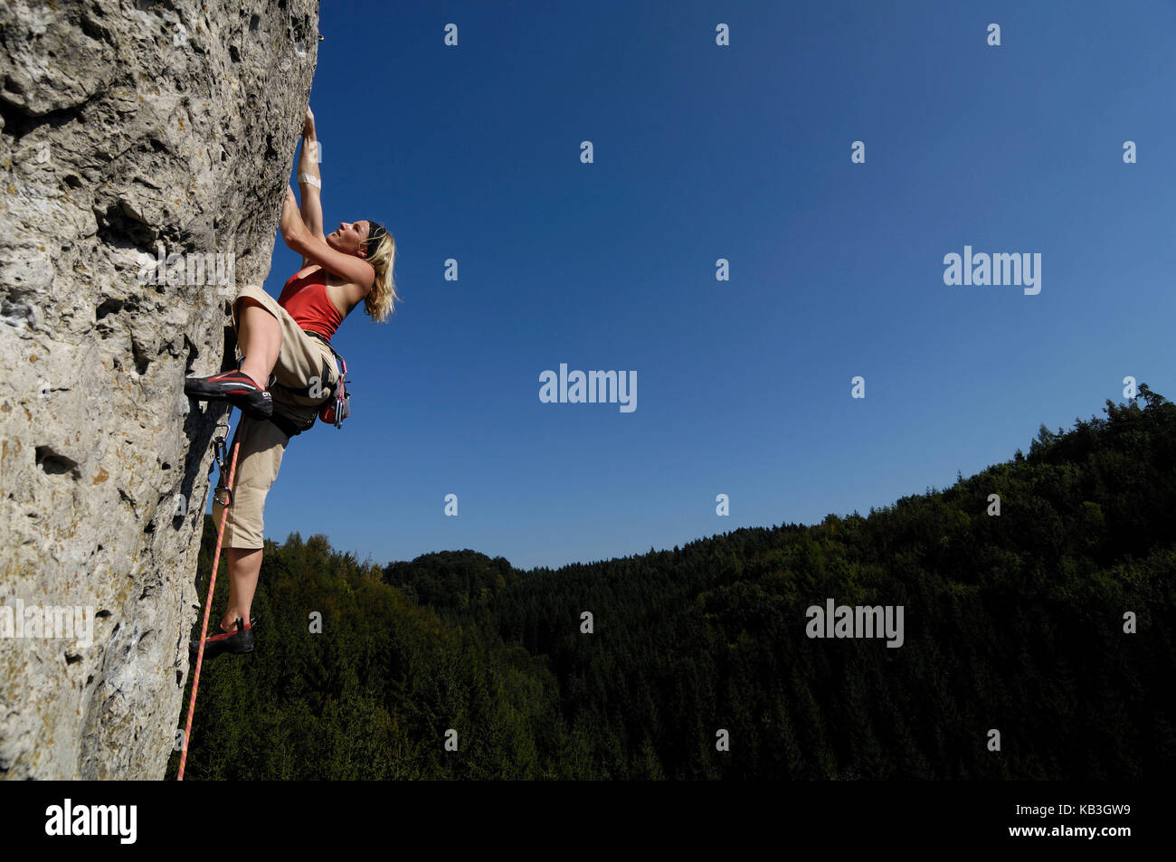 Sport in der Fränkischen Schweiz, Bayern klettern, Stockfoto