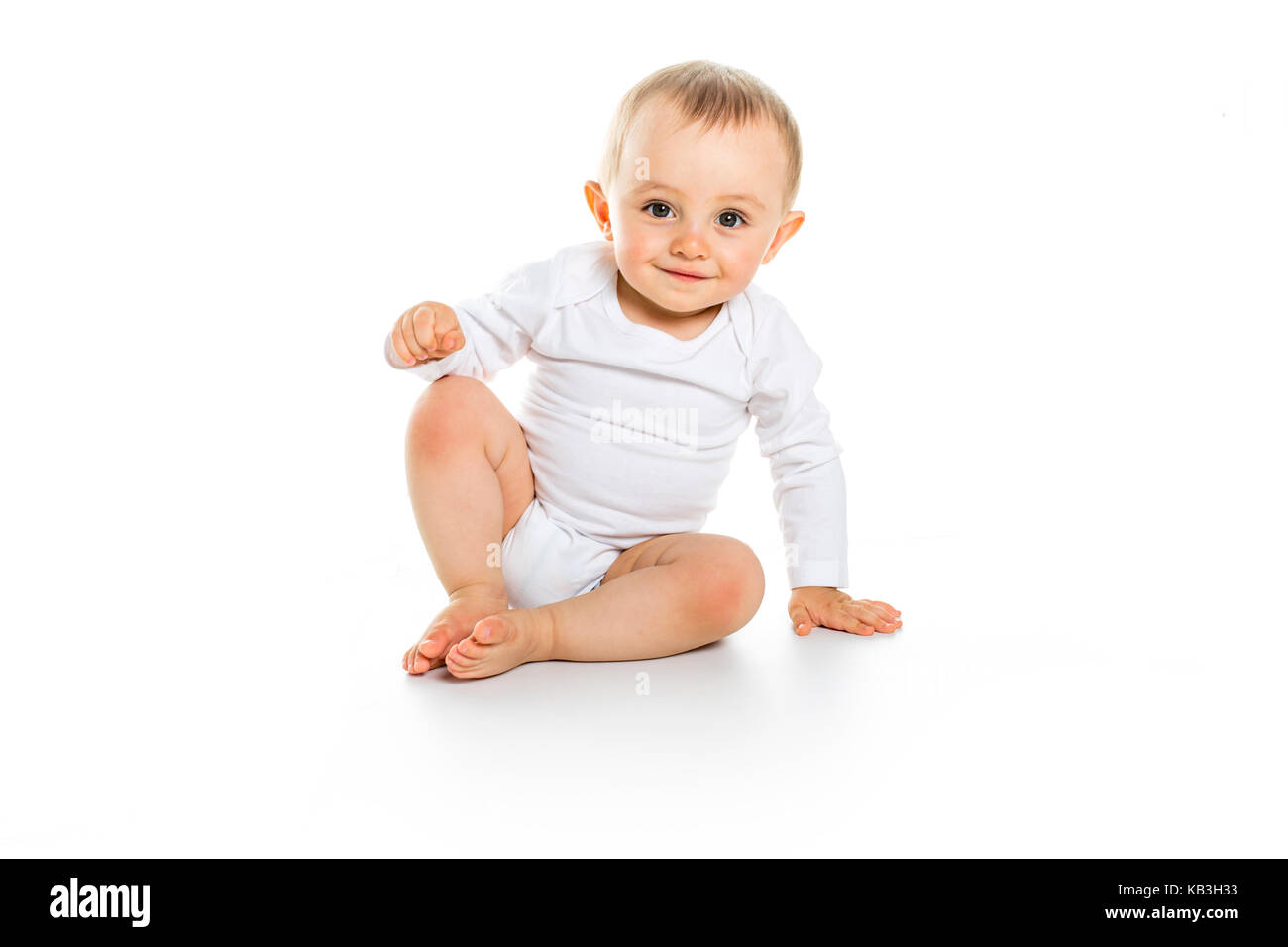 Schönes baby boy auf weißem Hintergrund Stockfoto