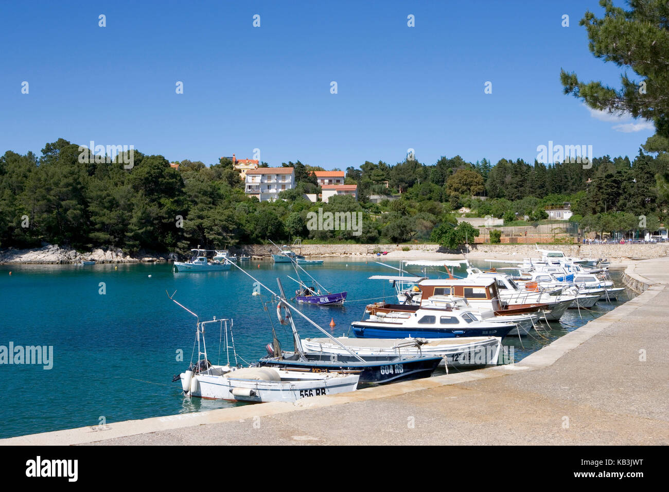 Kroatien, Rab, Suha Punta, Bucht, Stiefel Stockfoto