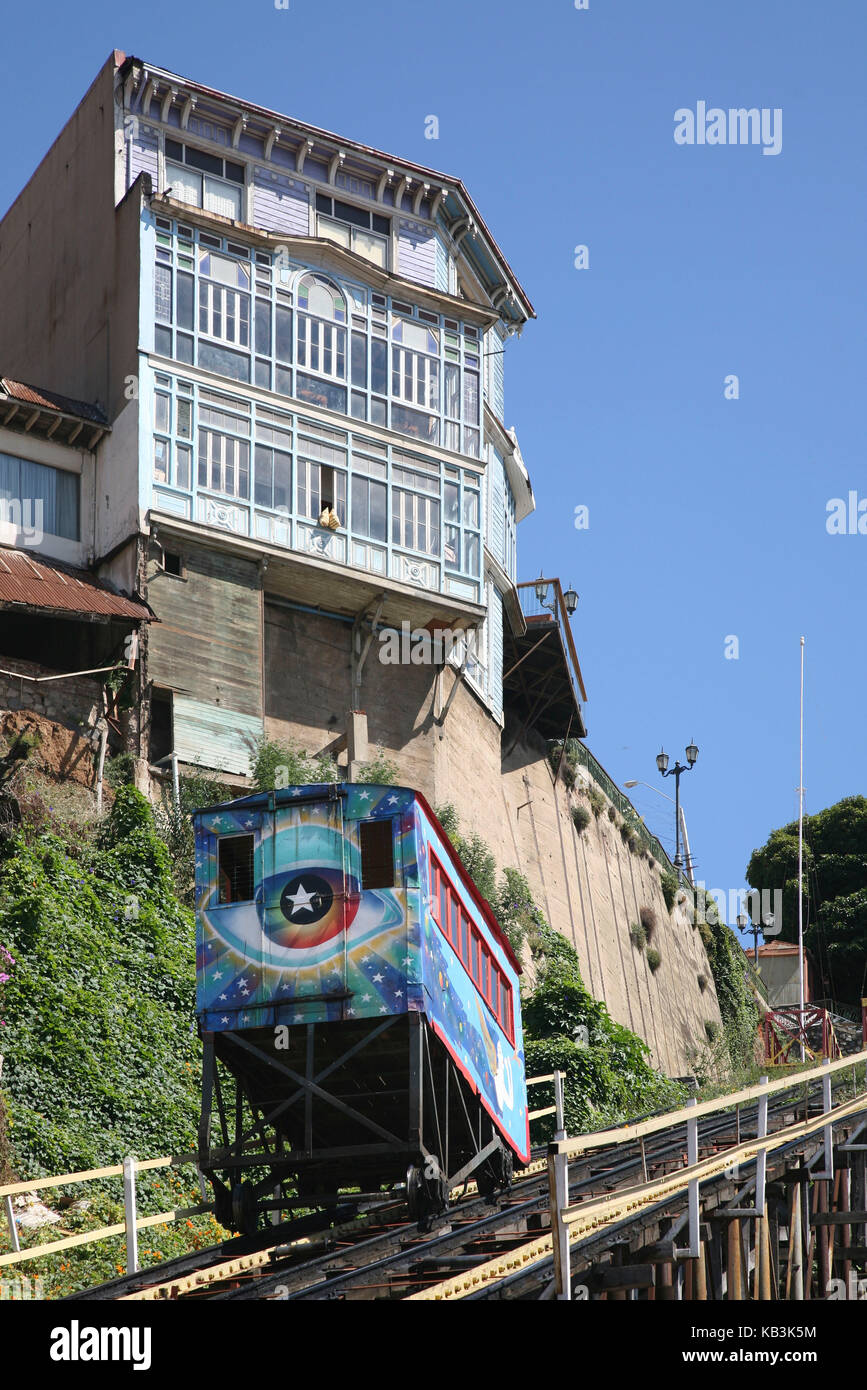 Chile, Valparaiso, Cerro Artilleria, Standseilbahn, ascensor Artilleria, Stockfoto