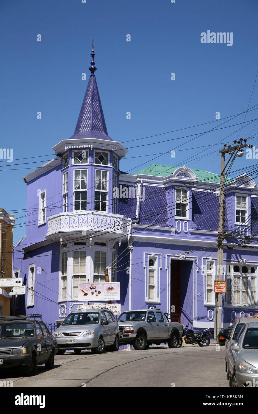 Chile, Valparaiso, Cerro Artilleria, lila Haus, Stockfoto