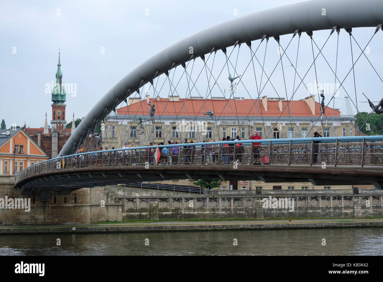 Vater Bernatek Fußgängerbrücke über der Weichsel in Krakau, Polen, Europa Stockfoto