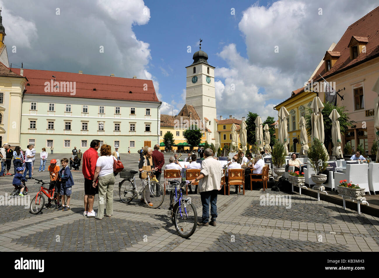 Rumänien, Siebenbürgen, Karpaten, Sibiu Altstadt, Piata Mare, Turnul Sfatului Stockfoto