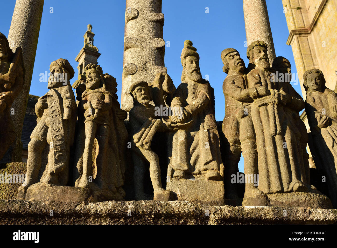 Frankreich, Finistere, stoppen auf Way of St. James, St. Thegonnec, Pfarrei Gehäuse und Kalvarienberg Stockfoto