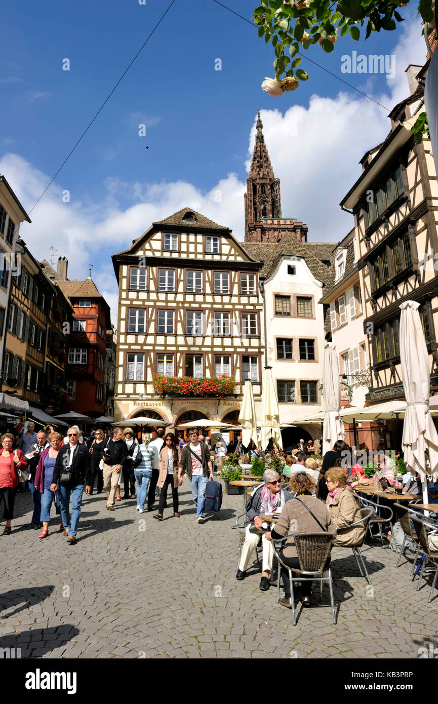 Frankreich, Bas Rhin, Straßburg, Altstadt Unesco Weltkulturerbe, Place du Marché aux cochons de Lait und Dom Stockfoto