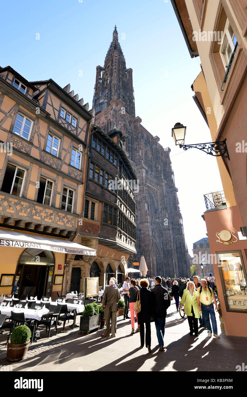 Frankreich, Bas Rhin, Straßburg, Altstadt Unesco Weltkulturerbe, place de la Cathedrale, Maison Kammerzell des 15. und 16. Jahrhundert und Notre damecathedral Stockfoto