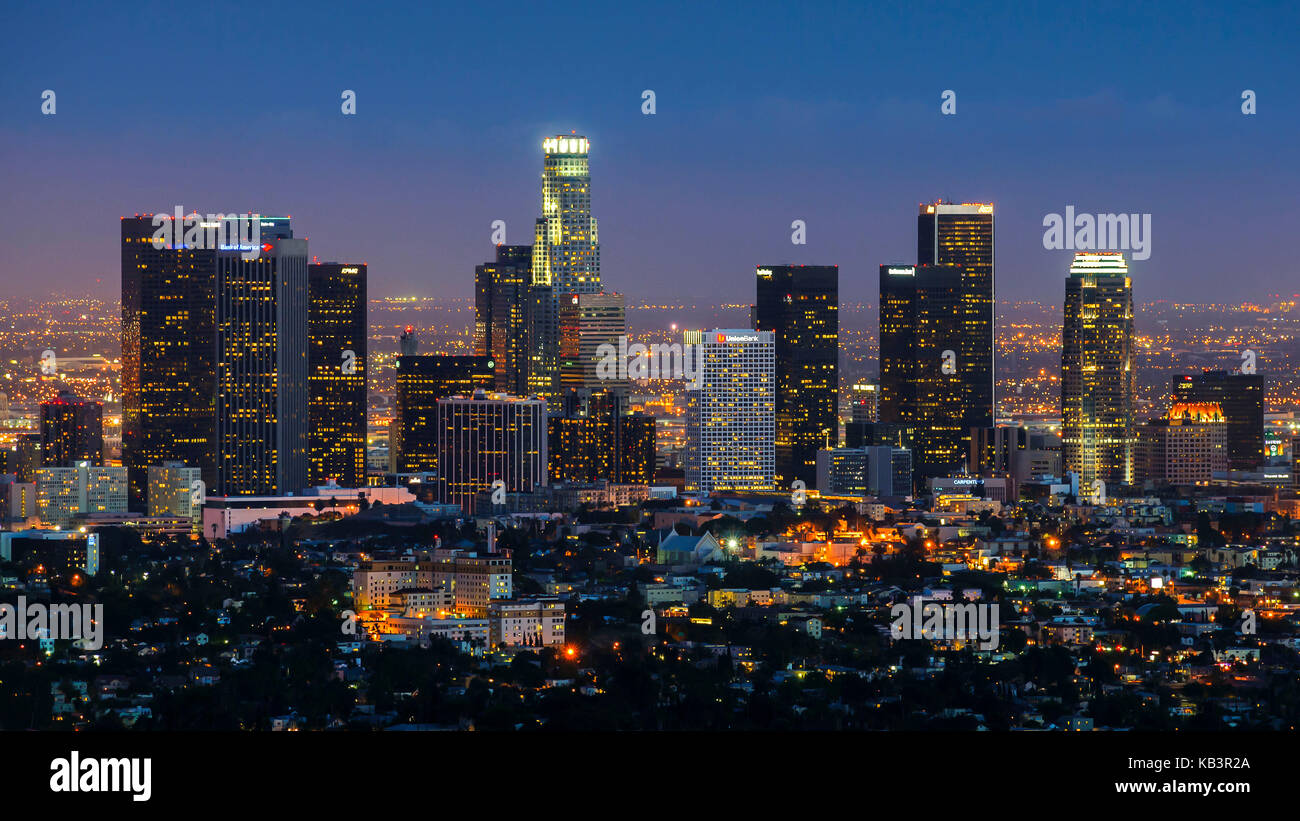 Downtown Los Angeles bei Nacht, Los Angeles, Kalifornien, USA Stockfoto