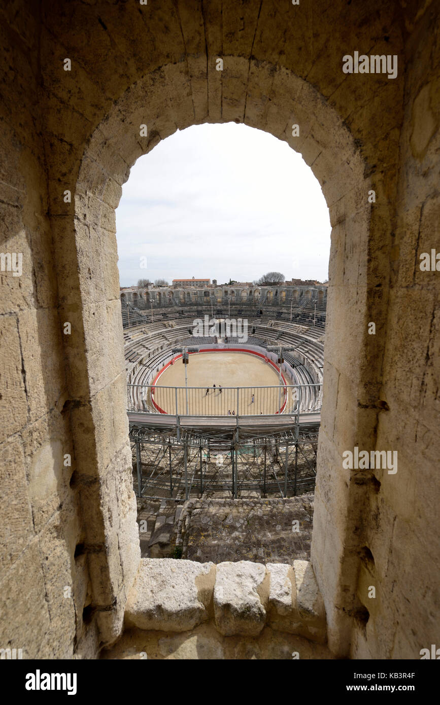 Frankreich, Bouches-du-Rhone, Arles, die Arenen, das Römische Amphitheater von 80-90 AD, als Weltkulturerbe von der UNESCO Stockfoto
