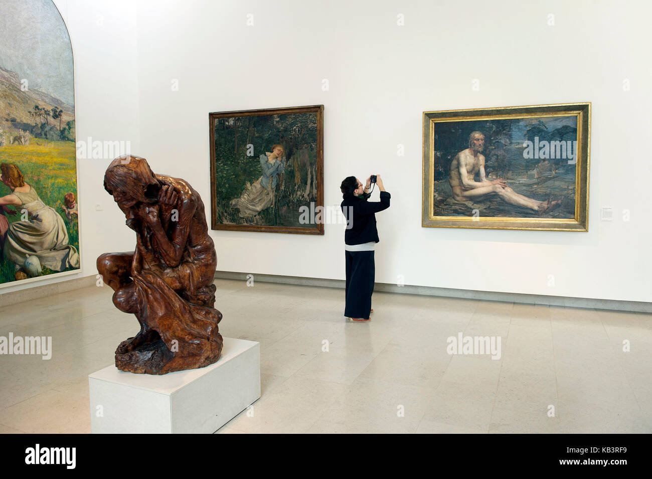 Frankreich, Meurthe et Moselle, Nancy, Stanislas Platz, Museum der Schönen Künste, Holzskulptur von Jules Desbois, 1896 und im Hintergrund 2 Gemälde von Jules Bastien-Lepage, Orphélie 1881, Job gegen 1876 Stockfoto