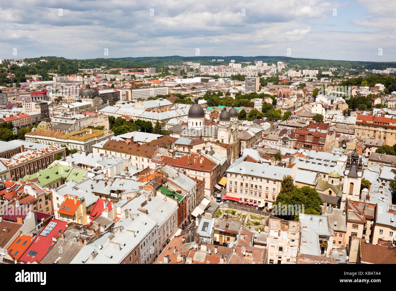 Hoch oben Aussicht auf die Altstadt von Lviv, Ukraine Stockfoto