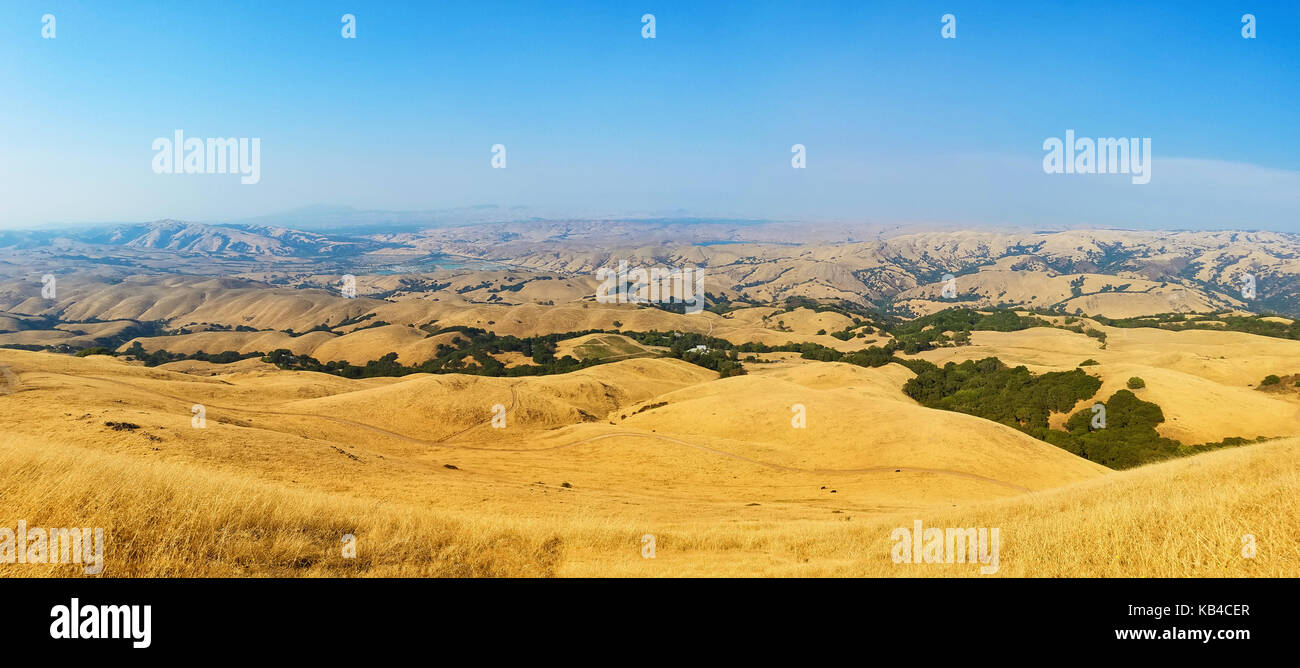 Kalifornien Landschaft im August. Blick von der Mission Peak, das Ende eines der beliebtesten Wanderwege in San Francisco Bay Area. Die Kamera ist Stockfoto