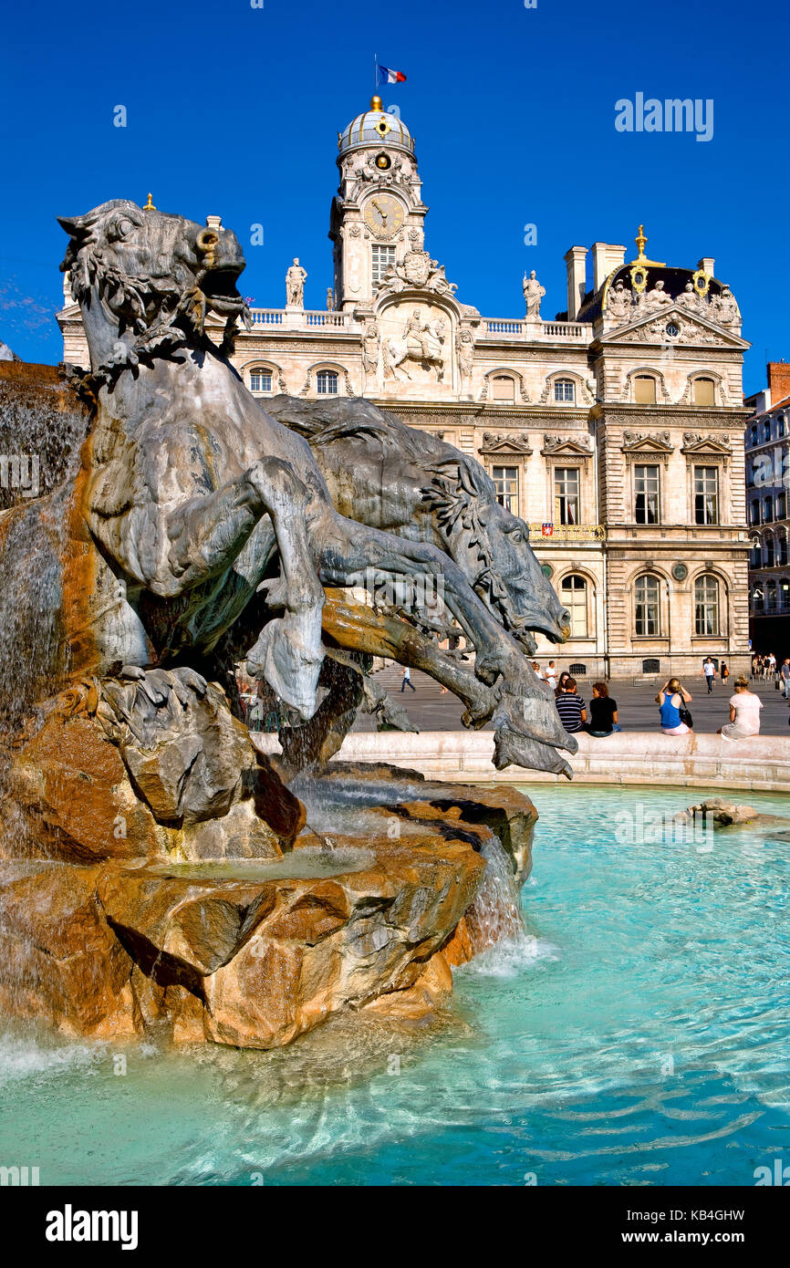 Brunnen in Place des Terreaux in Lyon Stockfoto