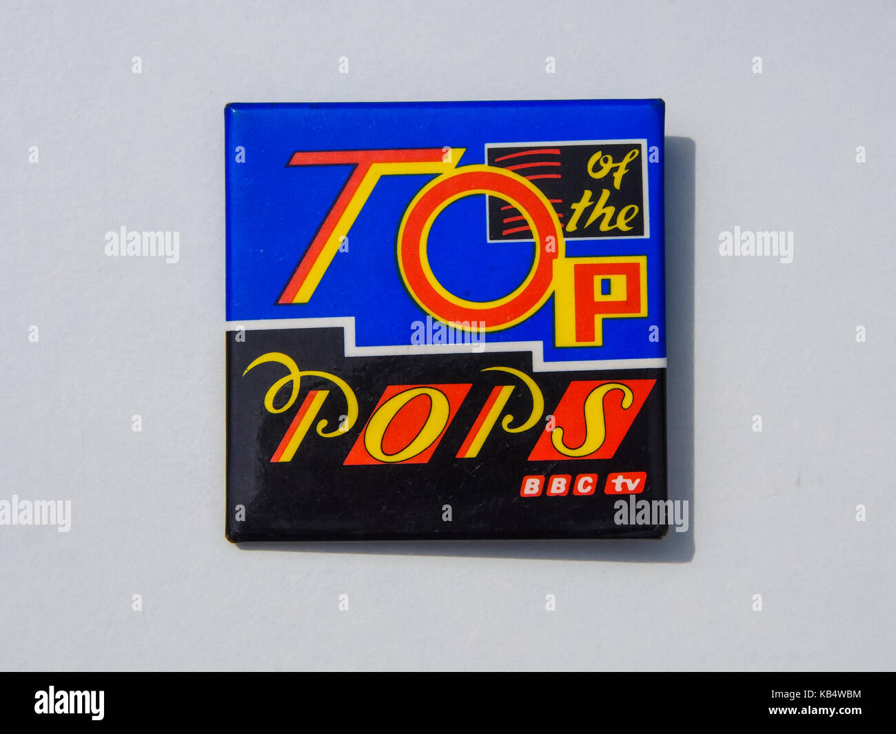 Eine späte 80er Werbe pin Badge für die BBC-TV Top of the Pops Programm, erste Sendung wöchentlich ab dem 1. Januar 1964 bis 30. Juli 2006 Stockfoto