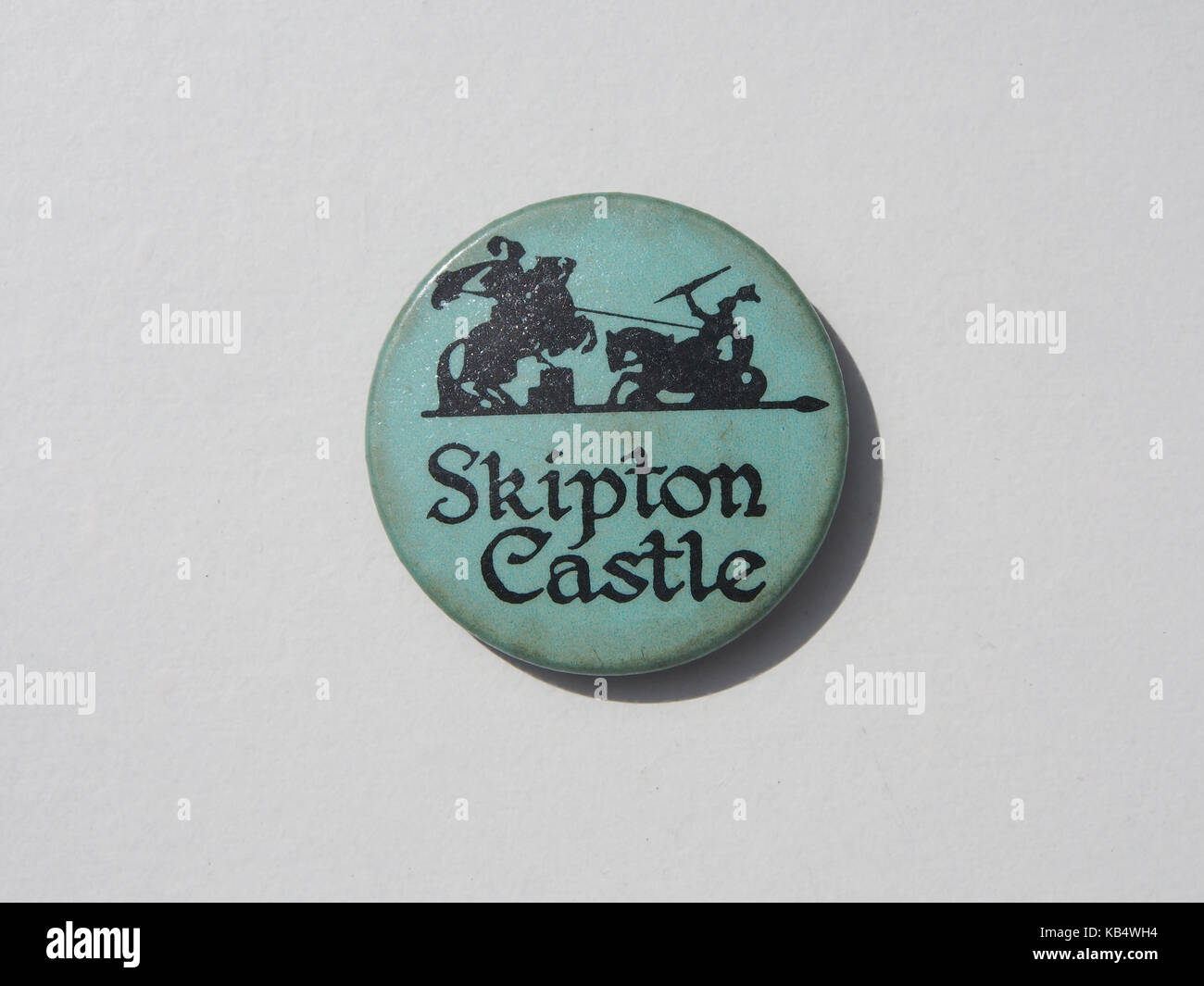 Einen Button pin Badge von Skipton Castle in Yorkshire, der aus den frühen 1980er Stockfoto