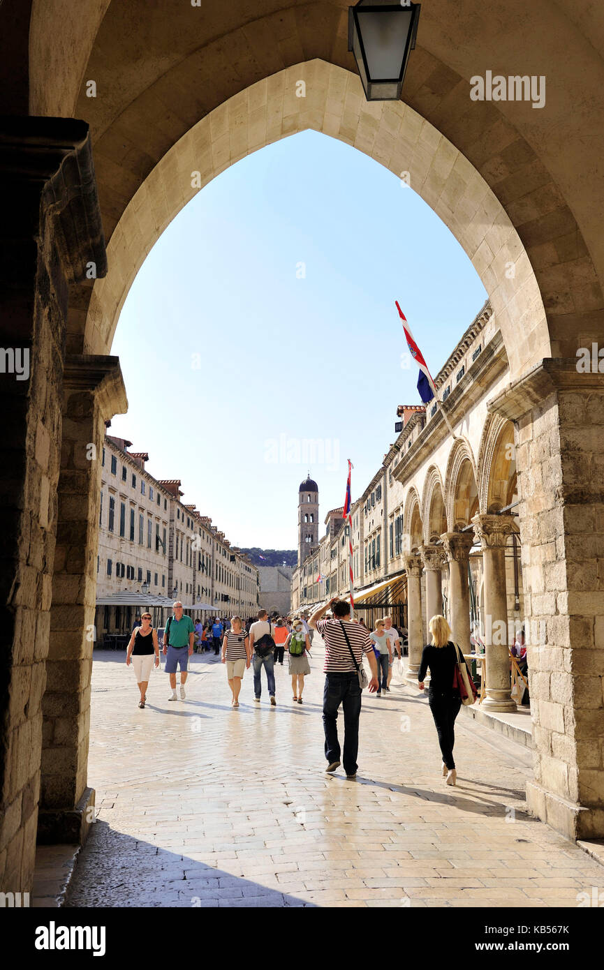 Kroatien, Dalmatien, dalmatinischen Küste, Dubrovnik, Altstadt, als Weltkulturerbe von der unesco, Placa stradun Hauptstraße aufgeführt Stockfoto