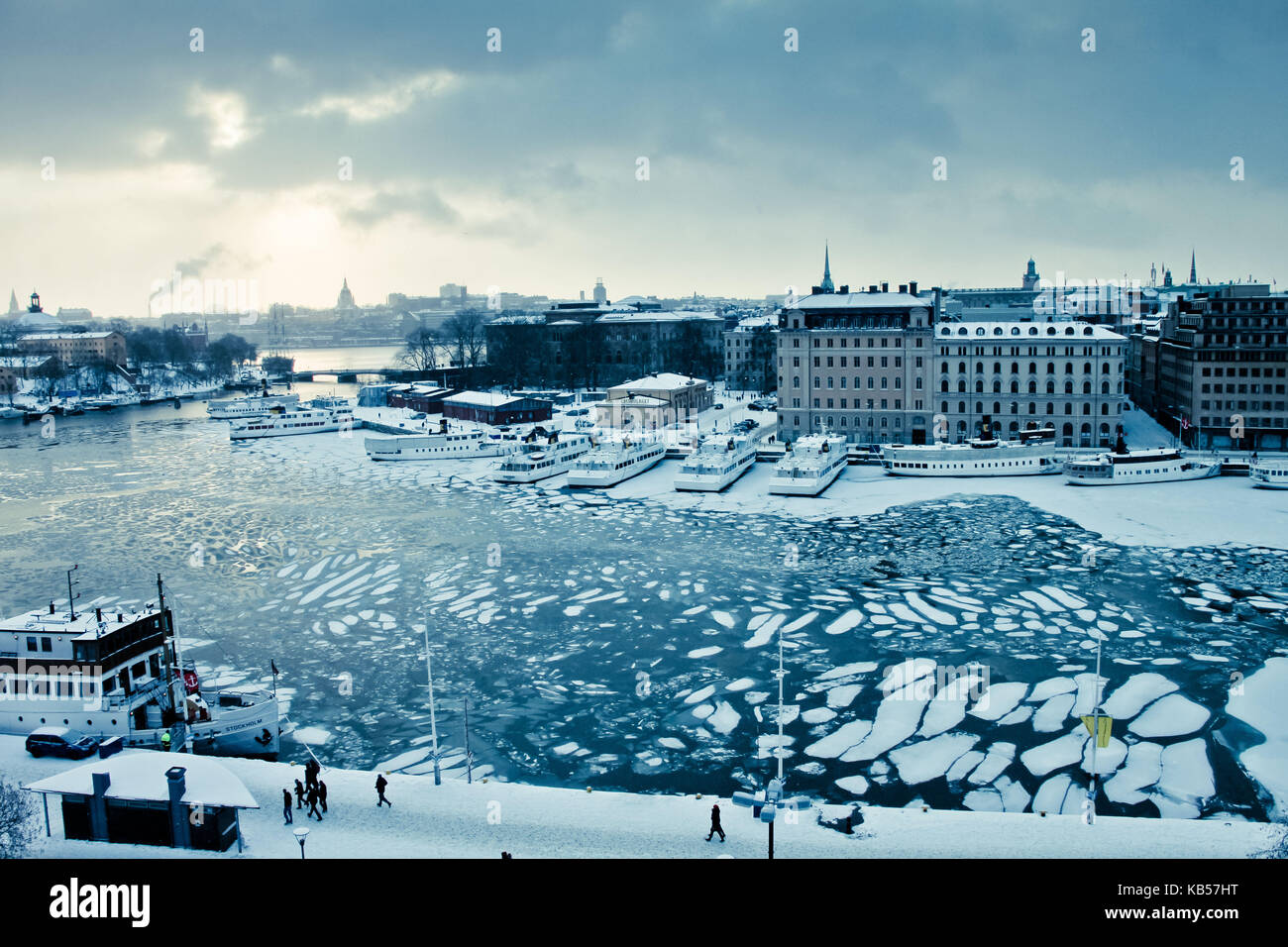 Blick auf die Stadt im Winter, Stockholm, Schweden, Skandinavien Stockfoto