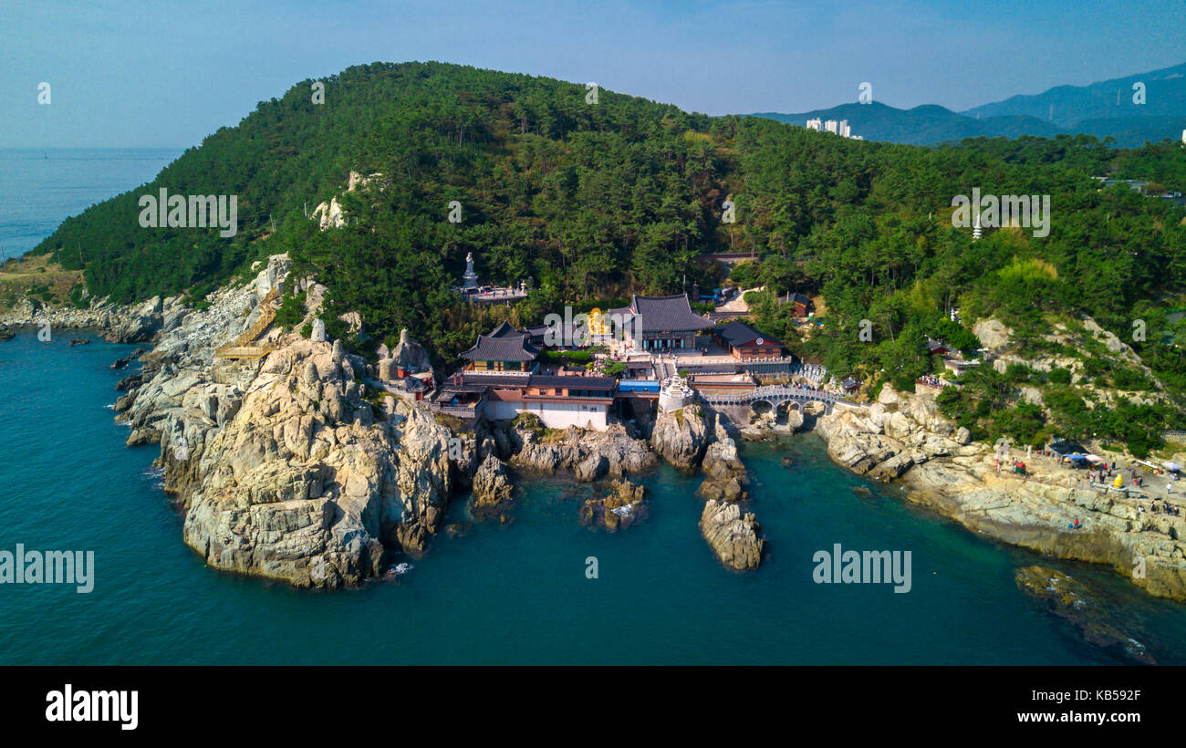 Luftaufnahme von haedong Yonggungsa Tempel in Busan in Südkorea. Stockfoto