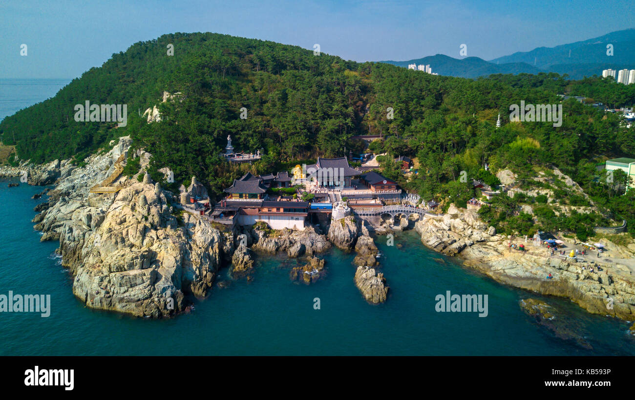 Luftaufnahme von haedong Yonggungsa Tempel in Busan in Südkorea. Stockfoto