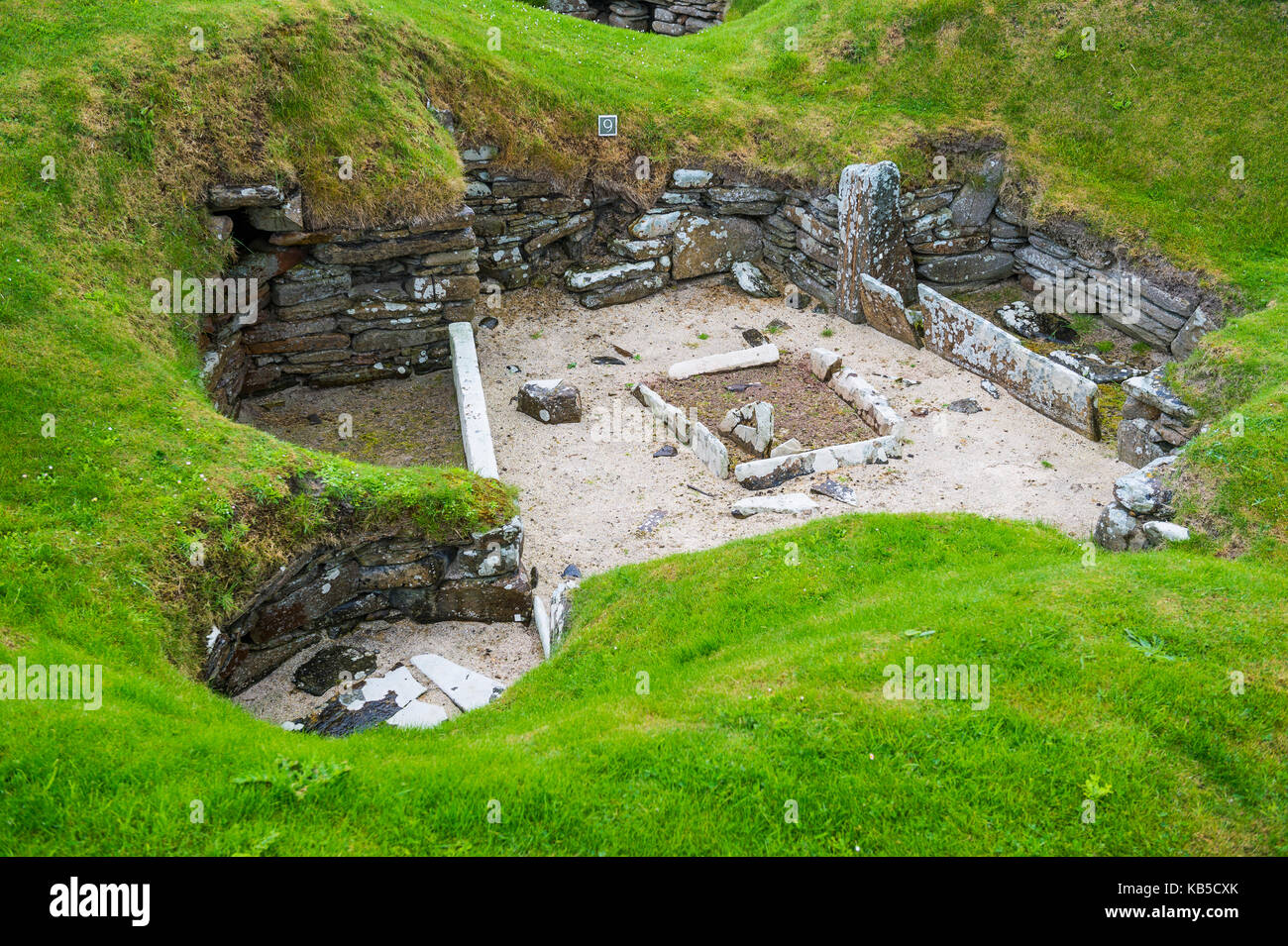Die aus Stein gebauten jungsteinzeitliche Siedlung von Skara Brae, UNESCO-Weltkulturerbe, Orkney Inseln, Schottland, Großbritannien, Europa Stockfoto