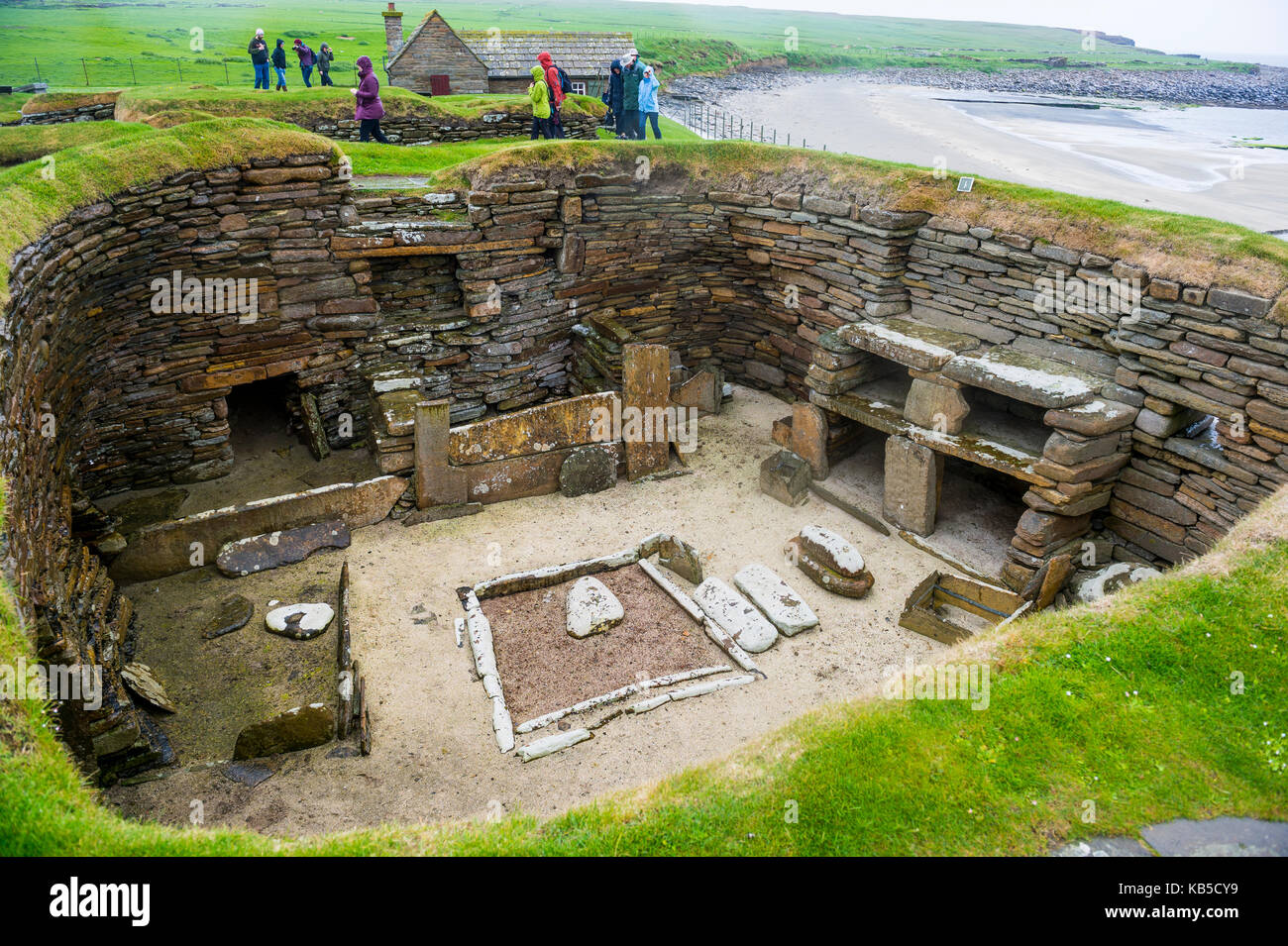 Die aus Stein gebauten jungsteinzeitliche Siedlung von Skara Brae, UNESCO-Weltkulturerbe, Orkney Inseln, Schottland, Großbritannien, Europa Stockfoto