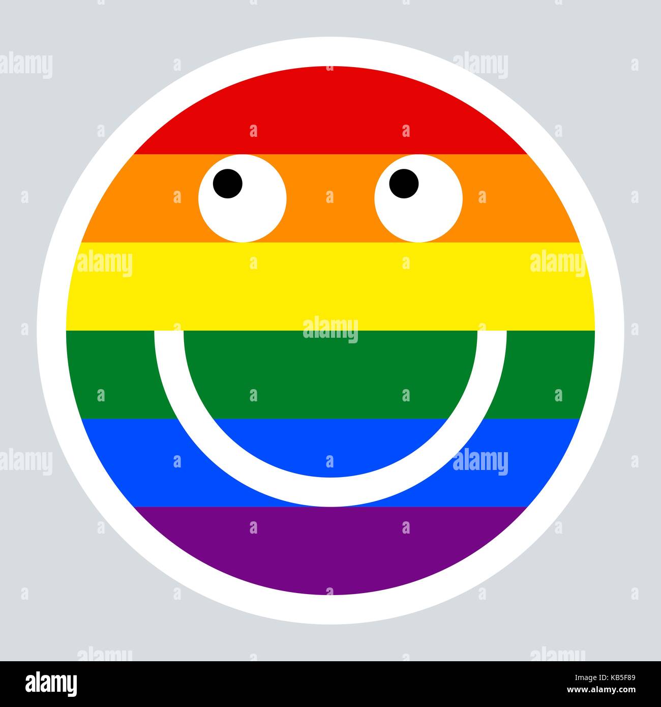 Emoticon smiley Glücklich lächelnde Gesicht in den Farben der LGBT-Bewegung Regenbogen Flagge in Vector Illustration lackiert Stock Vektor