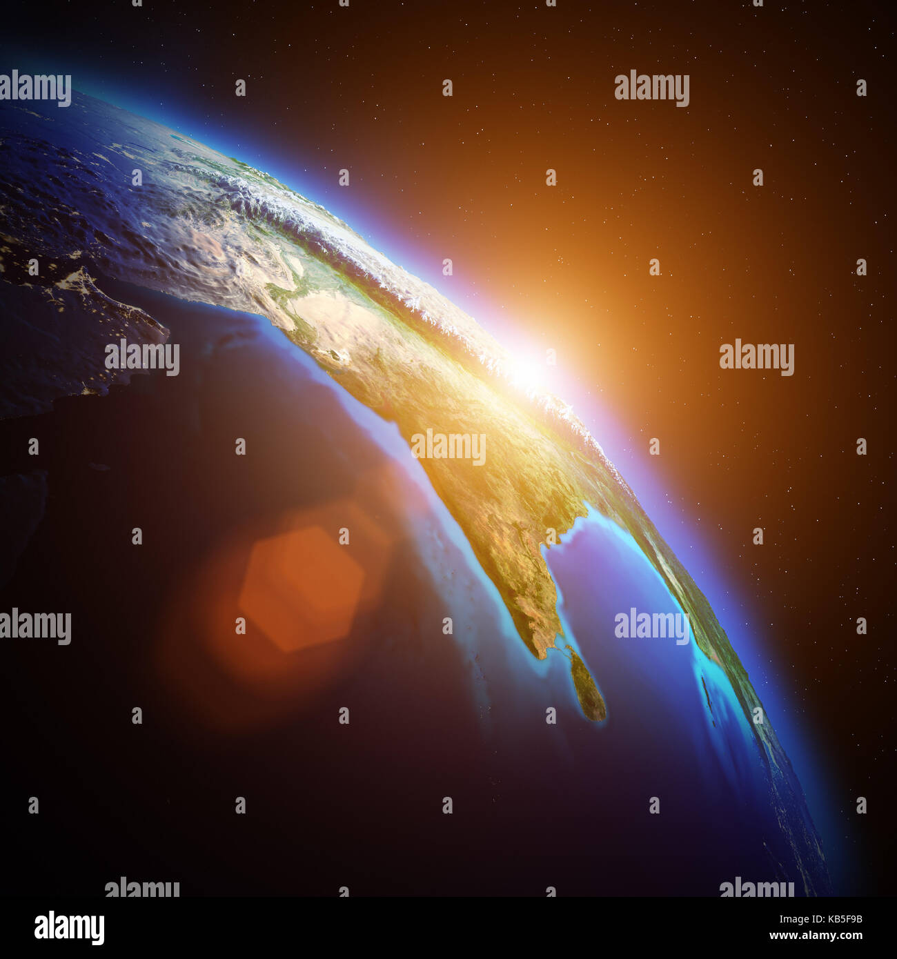 Die Erde aus dem All 3D-Rendering Stockfoto