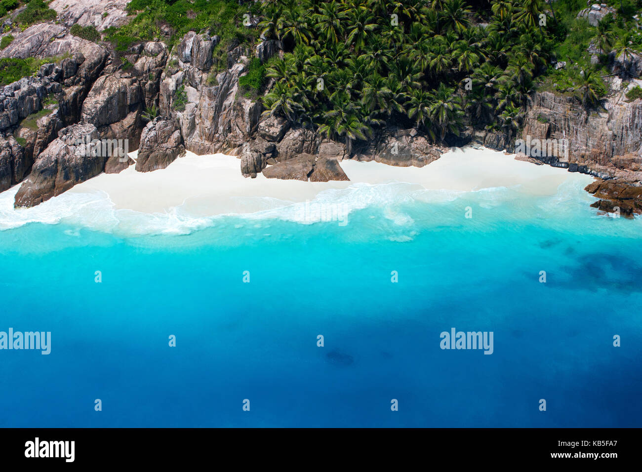 Luftaufnahme von tropischen Strand, Seychellen, Indischer Ozean, Afrika Stockfoto