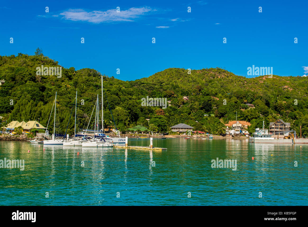 La Passe Stadt, La Digue, Republik der Seychellen, Indischer Ozean, Afrika Stockfoto